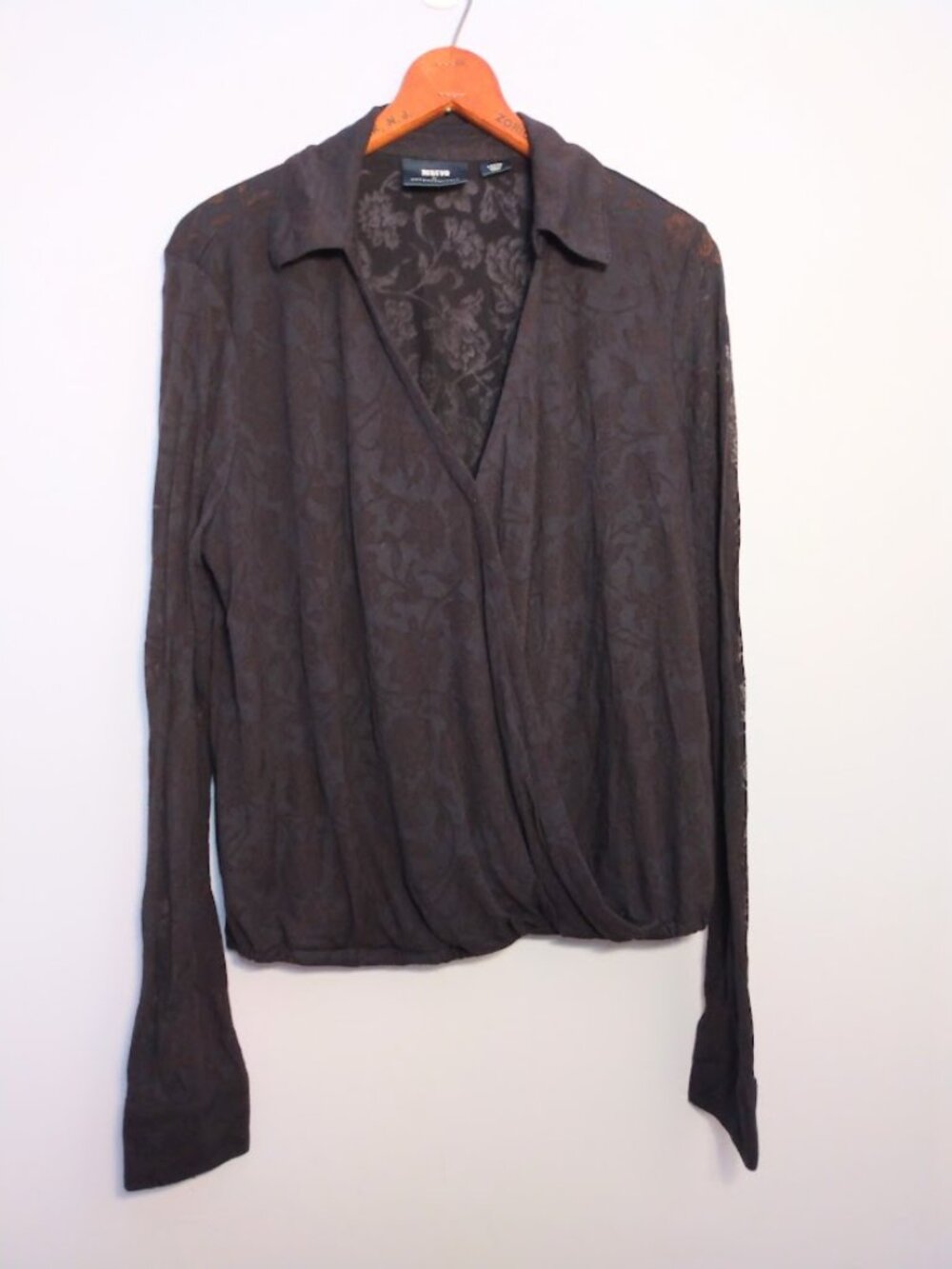 Maeve Anthropologie Blouse Surplice Deep V Neck Draped Top Black Lrg Faux Wrap